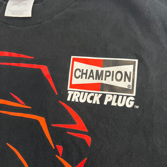 VTG Champion Truck Spark Plug Shirt Mens XL Black Auto Mechanic Car Hot Rod Logo - Picture 3 of 12